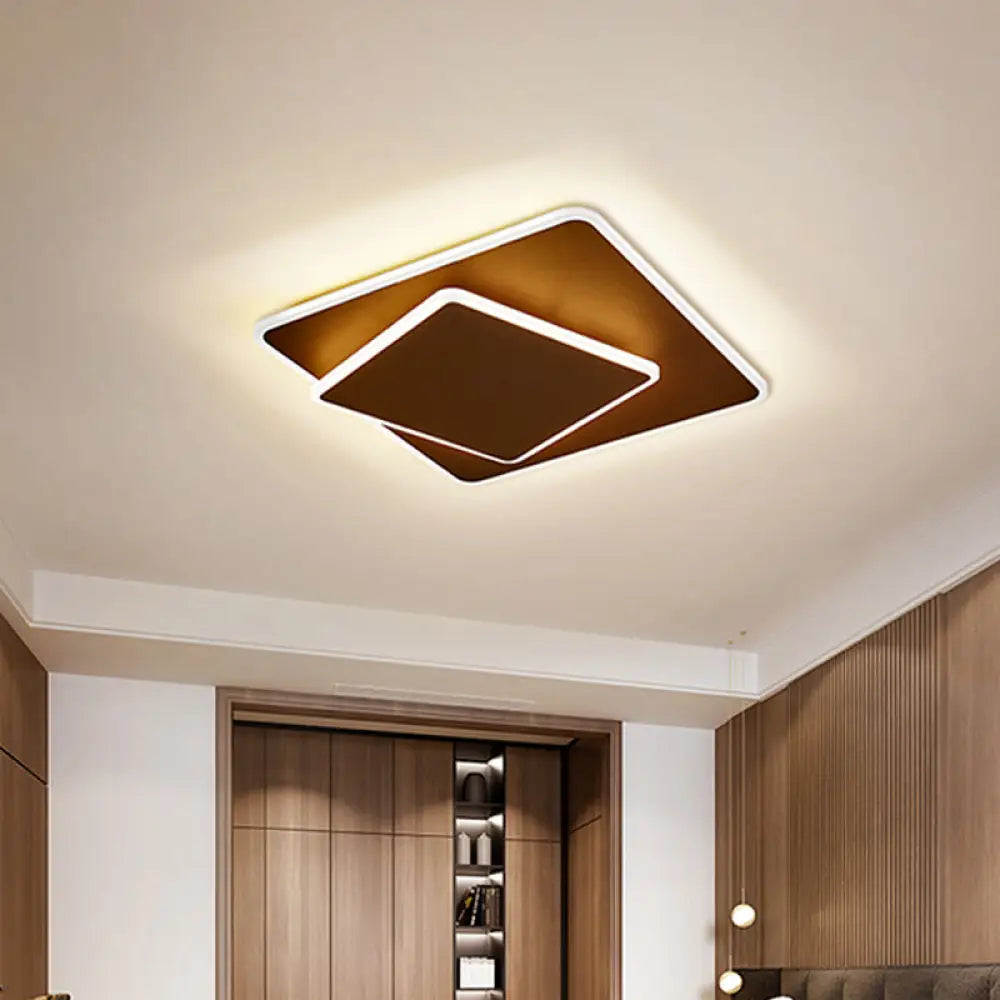DecorBites™ DecorBites™ Modern Square Flush Mount LED Ceiling Light, White/Coffee Acrylic, 16"/19.5" Wide, Warm/White Lighting