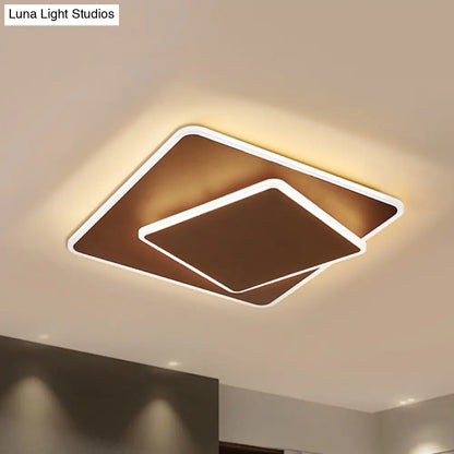 DecorBites™ DecorBites™ Modern Square Flush Mount LED Ceiling Light, White/Coffee Acrylic, 16"/19.5" Wide, Warm/White Lighting