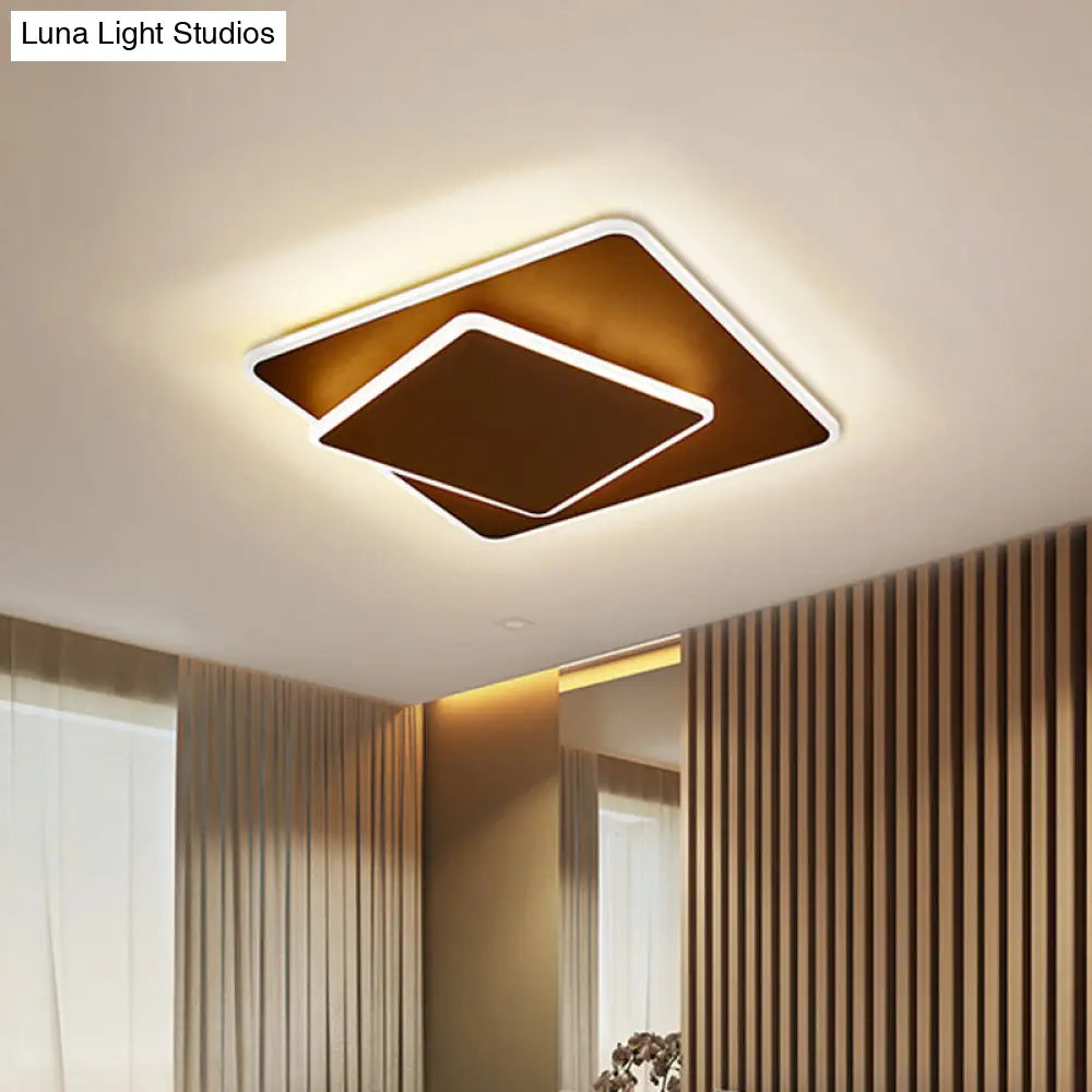 DecorBites™ DecorBites™ Modern Square Flush Mount LED Ceiling Light, White/Coffee Acrylic, 16"/19.5" Wide, Warm/White Lighting