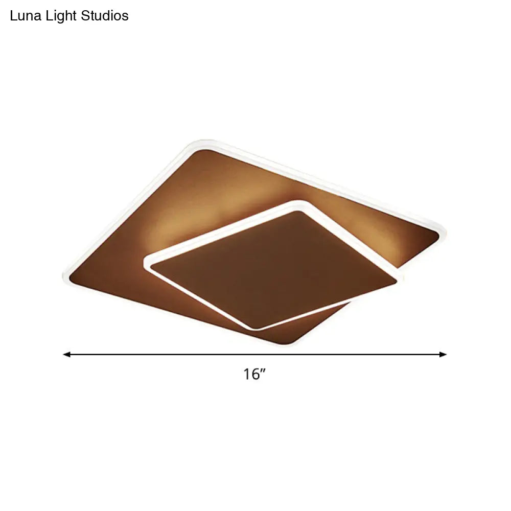 DecorBites™ DecorBites™ Modern Square Flush Mount LED Ceiling Light, White/Coffee Acrylic, 16"/19.5" Wide, Warm/White Lighting