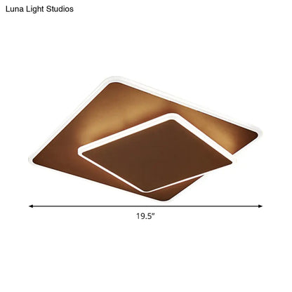 DecorBites™ DecorBites™ Modern Square Flush Mount LED Ceiling Light, White/Coffee Acrylic, 16"/19.5" Wide, Warm/White Lighting