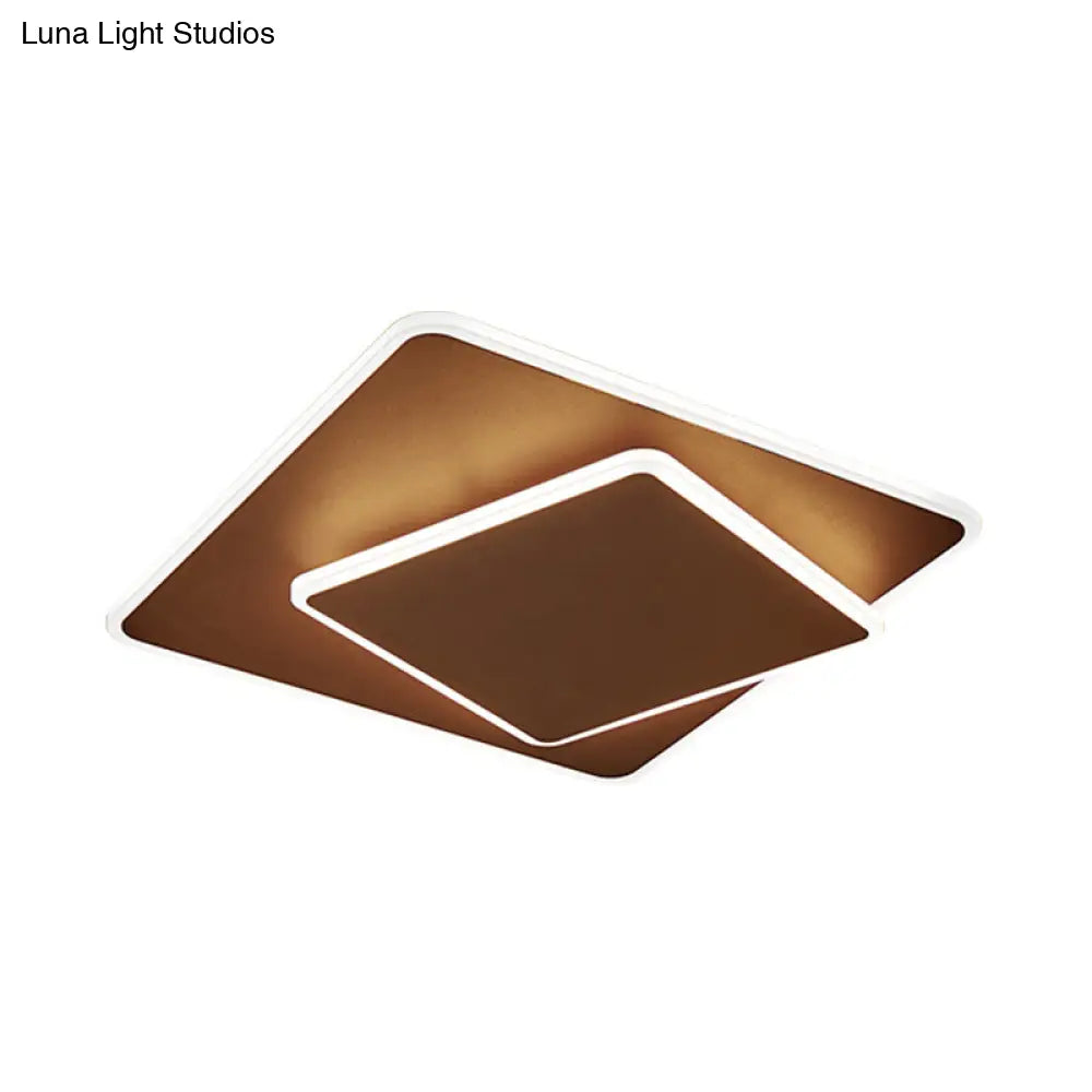 DecorBites™ DecorBites™ Modern Square Flush Mount LED Ceiling Light, White/Coffee Acrylic, 16"/19.5" Wide, Warm/White Lighting