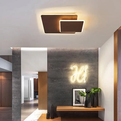 DecorBites™ DecorBites™ Modern Square Flush Mount LED Ceiling Light, White/Coffee Acrylic, 16"/19.5" Wide, Warm/White Lighting