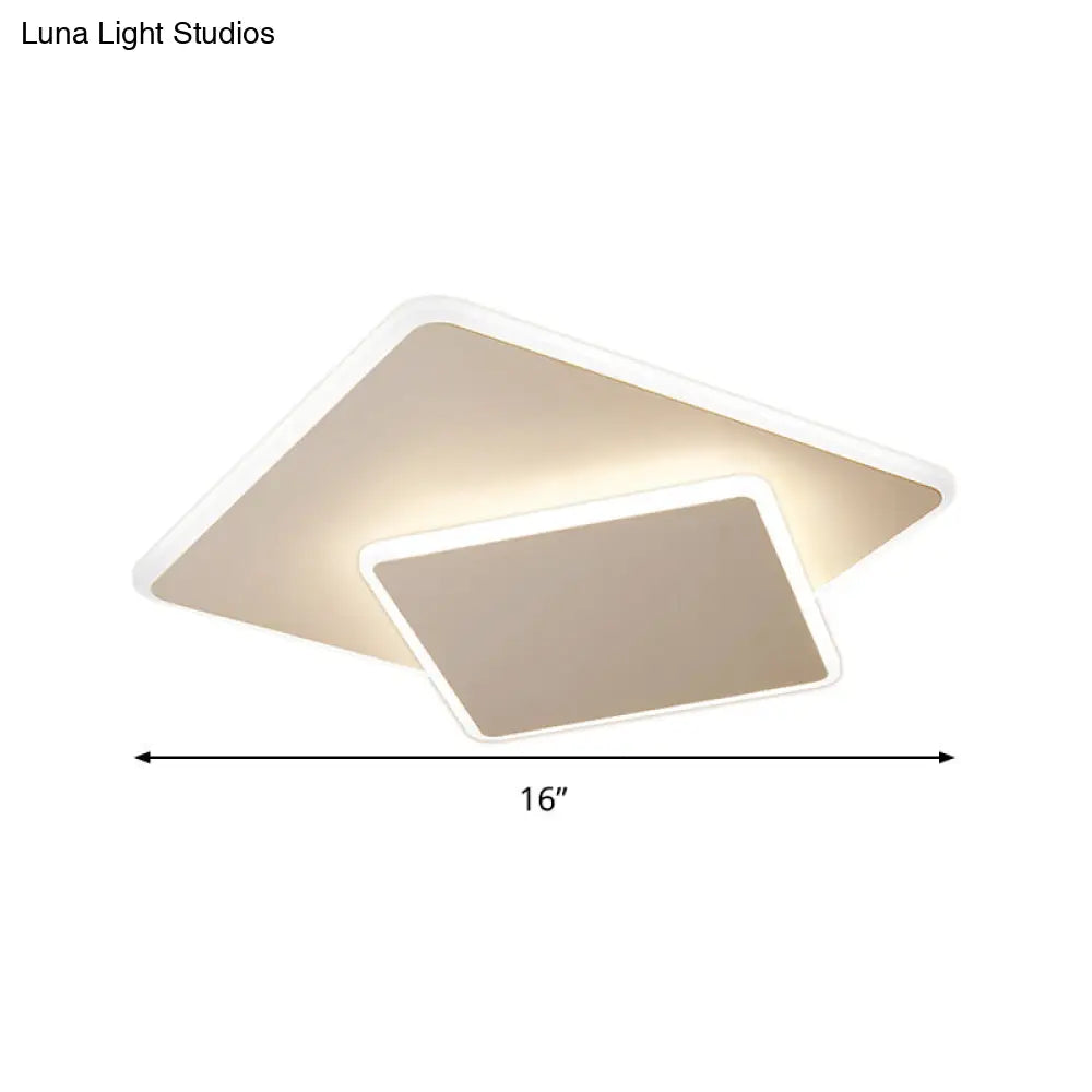 DecorBites™ DecorBites™ Modern Square Flush Mount LED Ceiling Light, White/Coffee Acrylic, 16"/19.5" Wide, Warm/White Lighting