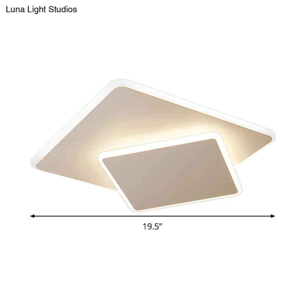 DecorBites™ DecorBites™ Modern Square Flush Mount LED Ceiling Light, White/Coffee Acrylic, 16"/19.5" Wide, Warm/White Lighting
