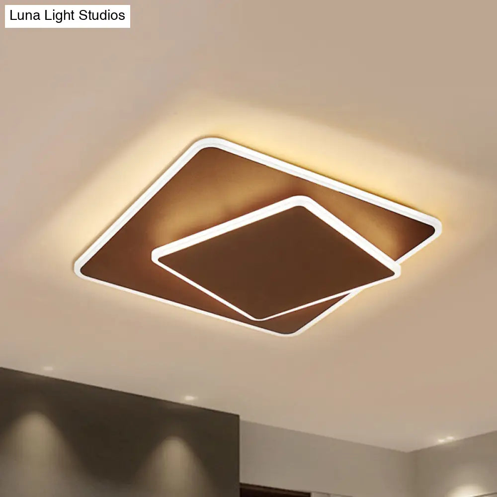 DecorBites™ DecorBites™ Modern Square Flush Mount LED Ceiling Light, White/Coffee Acrylic, 16"/19.5" Wide, Warm/White Lighting