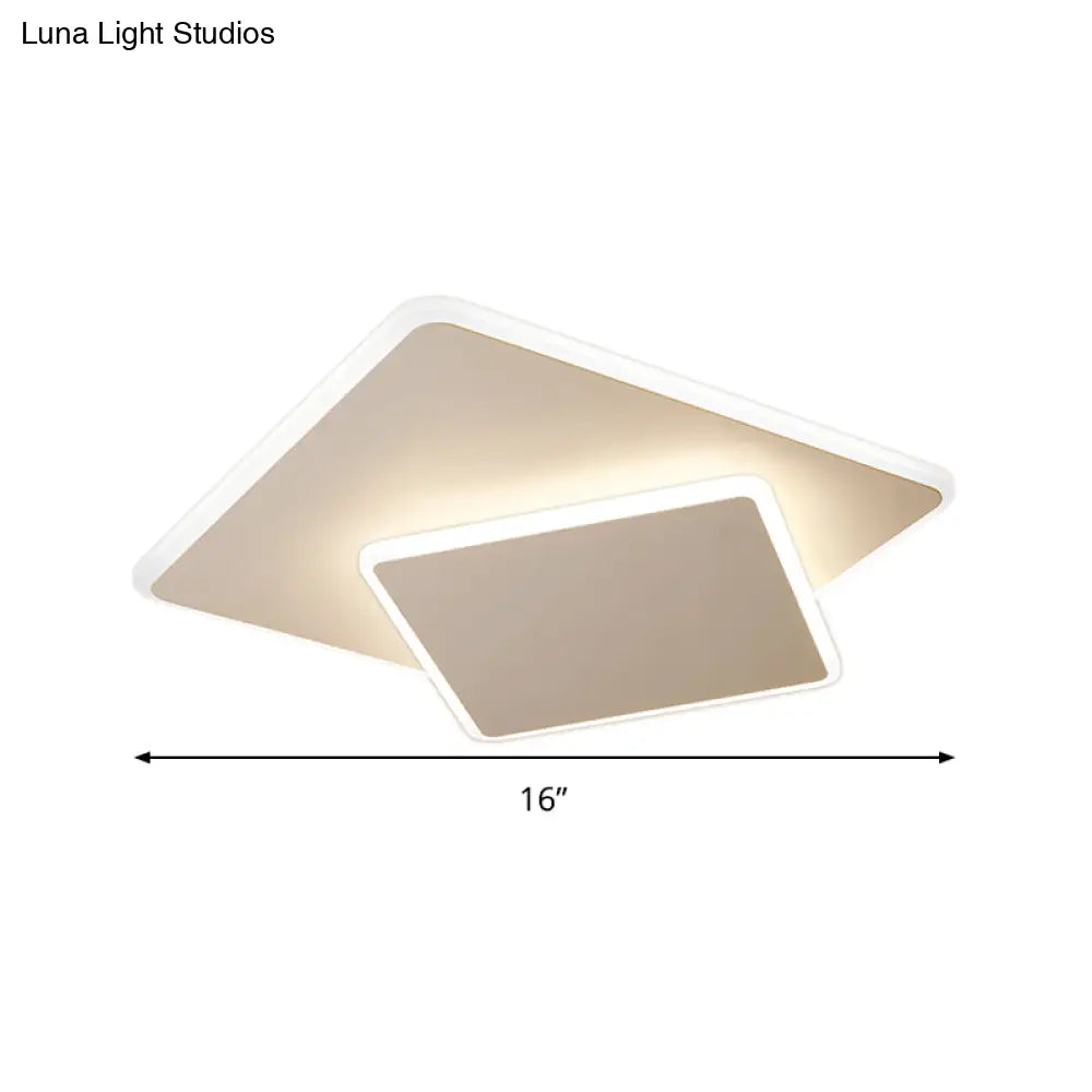 DecorBites™ DecorBites™ Modern Square Flush Mount LED Ceiling Light, White/Coffee Acrylic, 16"/19.5" Wide, Warm/White Lighting