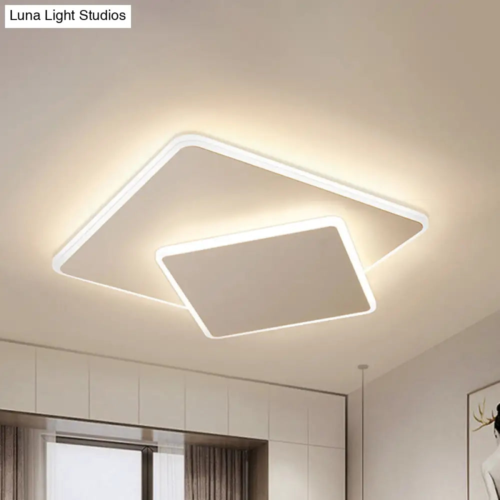 DecorBites™ DecorBites™ Modern Square Flush Mount LED Ceiling Light, White/Coffee Acrylic, 16"/19.5" Wide, Warm/White Lighting