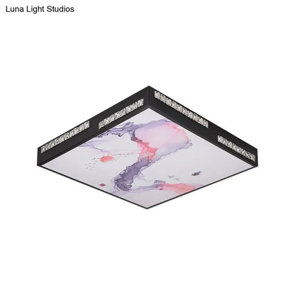 DecorBites™ DecorBites™ Modern Square Flush Mount LED Ceiling Light with Crystal Accent - Black