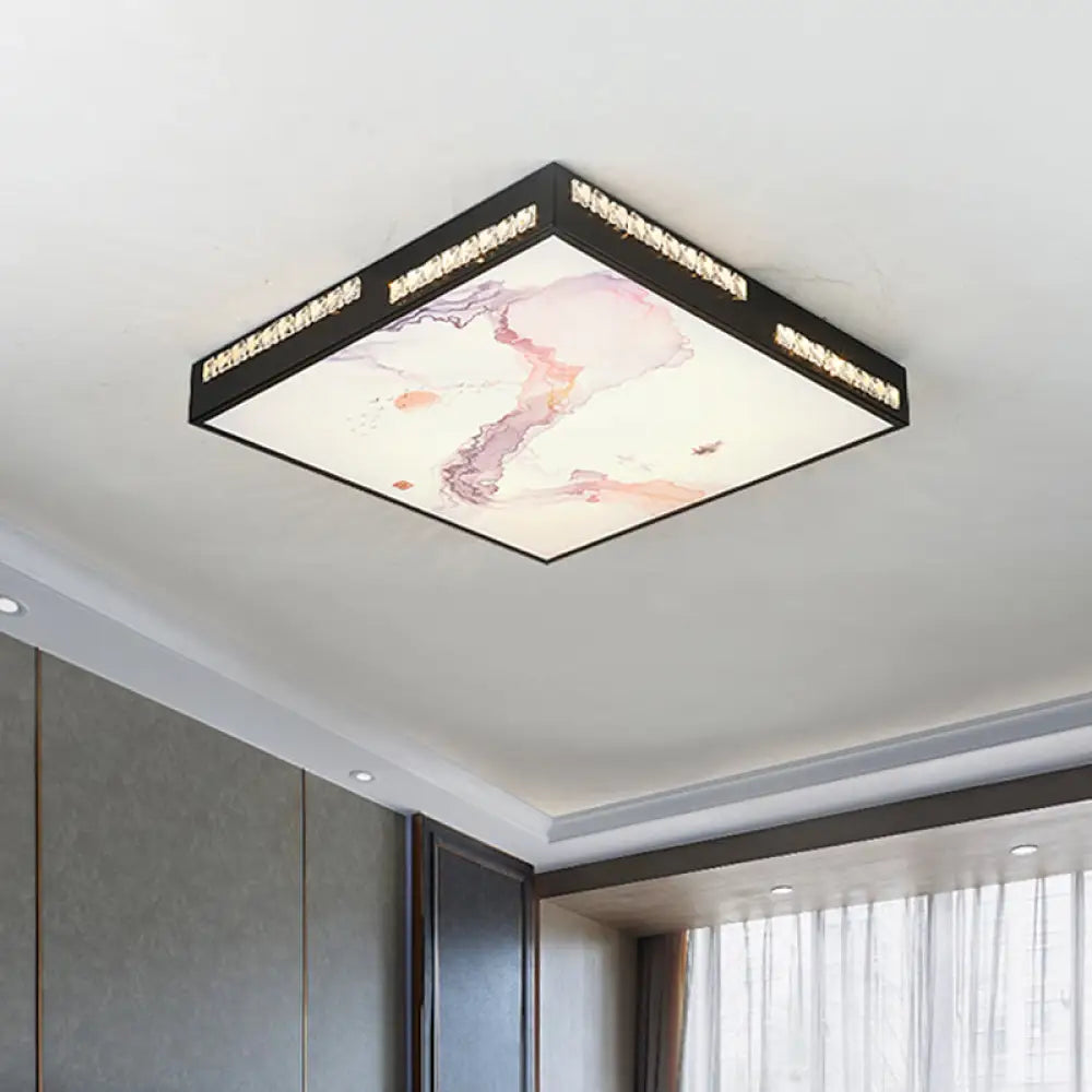 DecorBites™ DecorBites™ Modern Square Flush Mount LED Ceiling Light with Crystal Accent - Black
