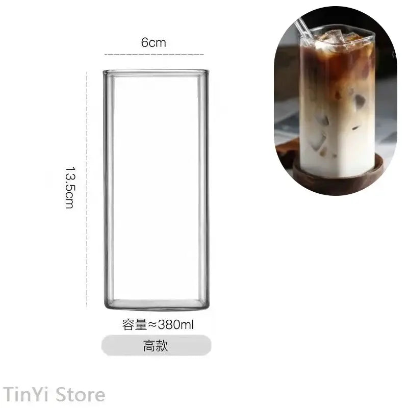 Clear rectangular glass coffee tea mug high style 380ml modern square glass tea mug handle kitchen drinkware