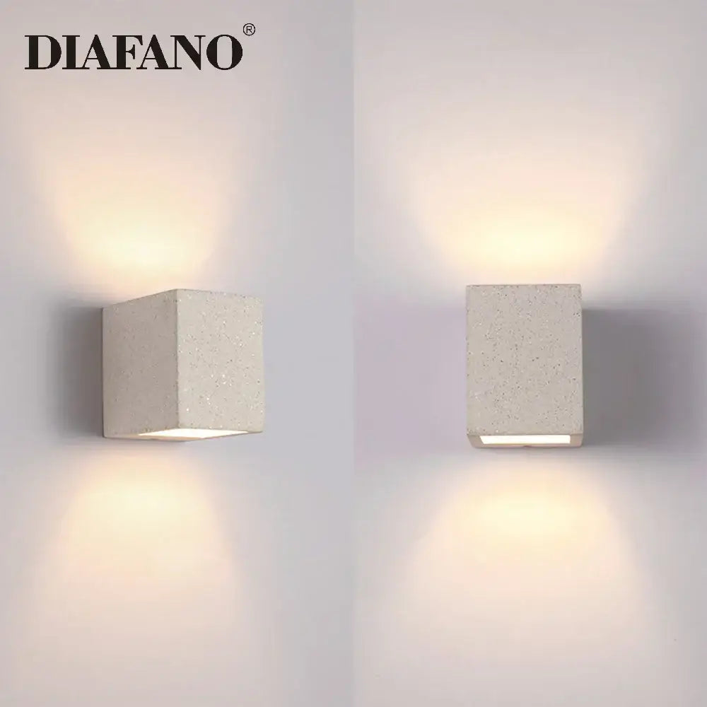 Diafano modern square gray cement wall lamp with concrete texture and warm ambient lighting for decorbites cement wall decor
