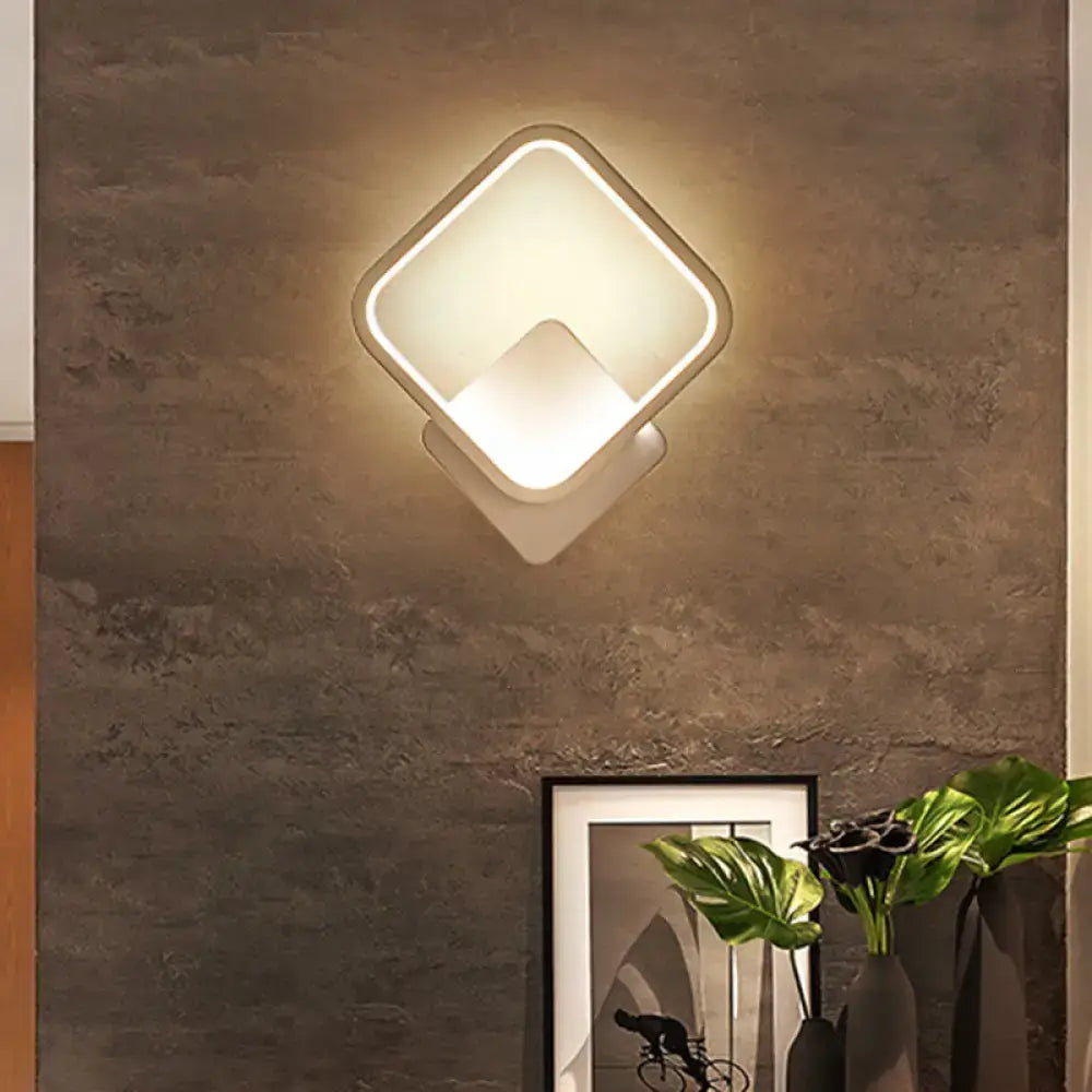 Modern white led wall sconce lighting with geometric diamond design providing soft ambient light for living room wall sconce