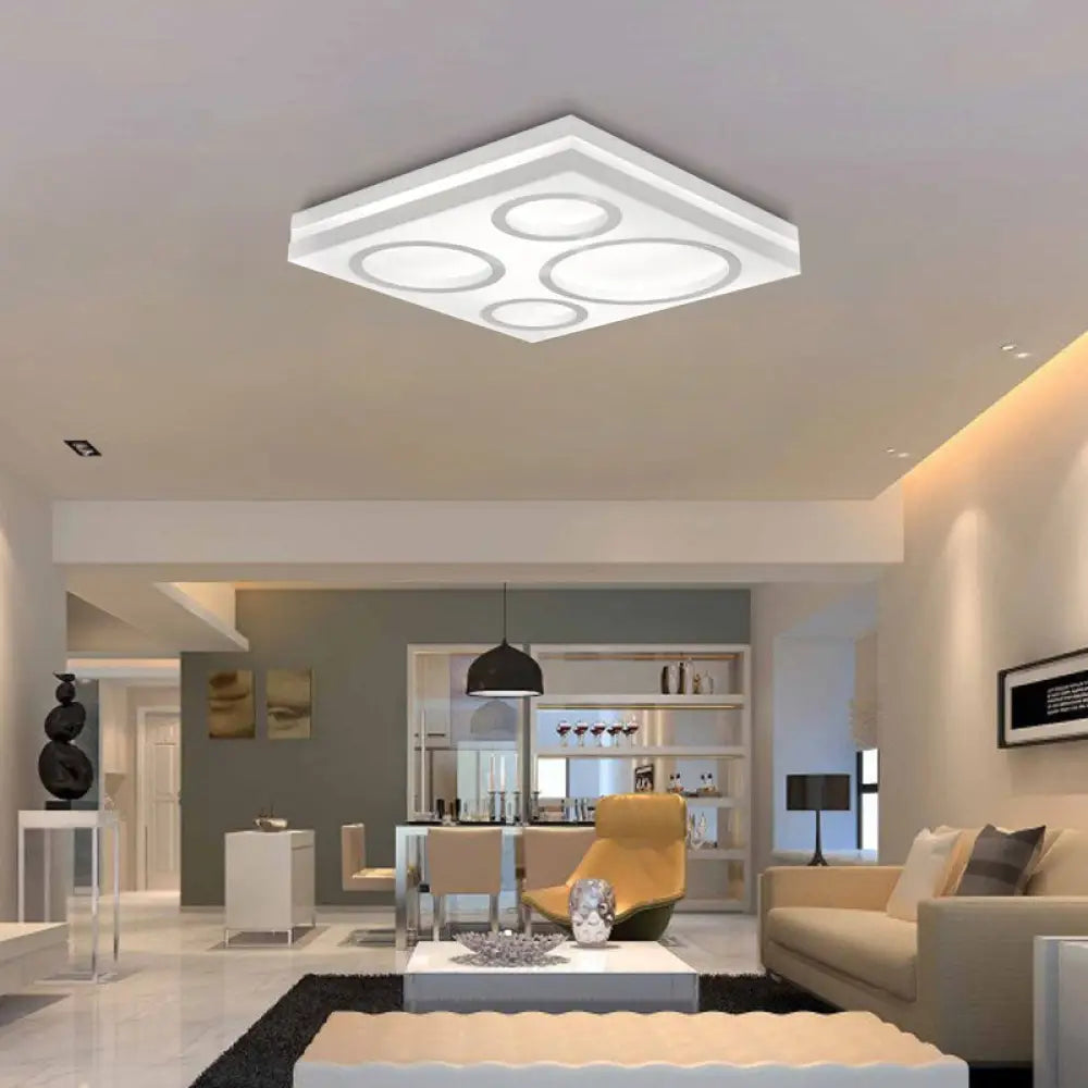 DecorBites™ DecorBites™ Modern Square LED Ceiling Light with Circular Pattern, Acrylic White Finish - Ideal for Living Room and Bedroom