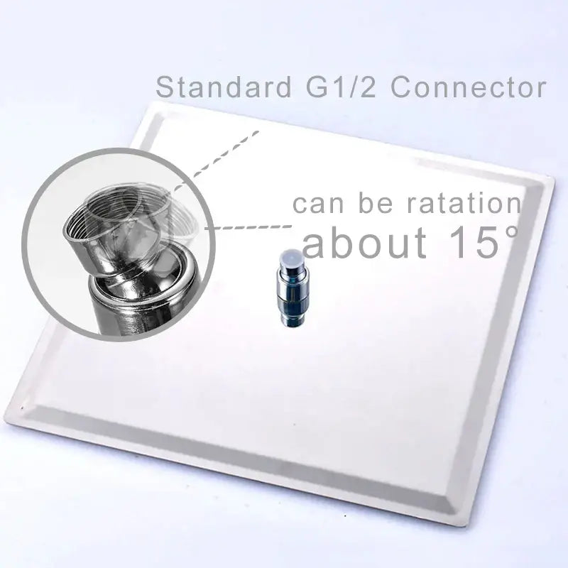Standard g1/2 stainless steel pipe connector with 15-degree rotation for modern chrome square rain shower head rainfall sprayer