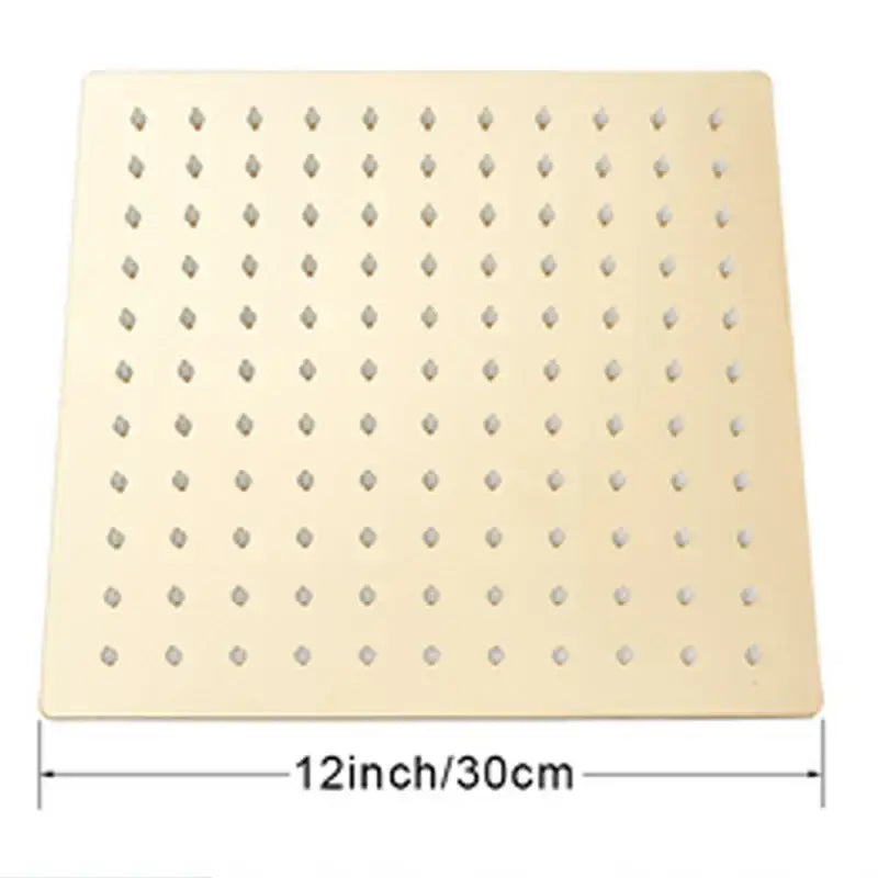 Beige square rain shower head with metallic diamond shaped holes for modern bathroom chrome rainfall sprayer
