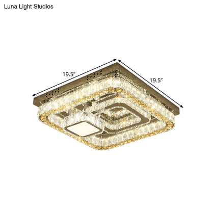 DecorBites™ DecorBites™ Modern Square Stainless-Steel LED Ceiling Light with Clear Cut Crystal Blocks for Bedroom