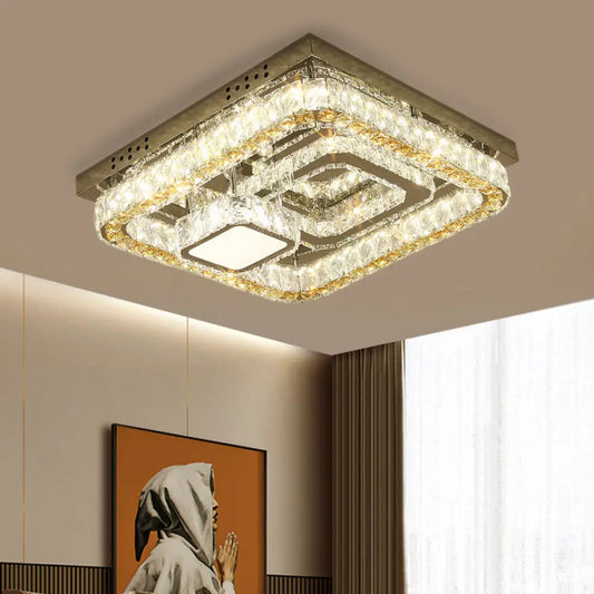 DecorBites™ DecorBites™ Modern Square Stainless-Steel LED Ceiling Light with Clear Cut Crystal Blocks for Bedroom