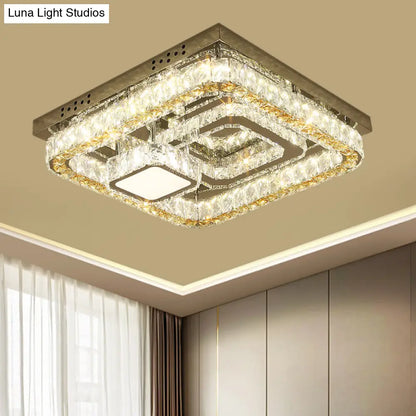 DecorBites™ DecorBites™ Modern Square Stainless-Steel LED Ceiling Light with Clear Cut Crystal Blocks for Bedroom