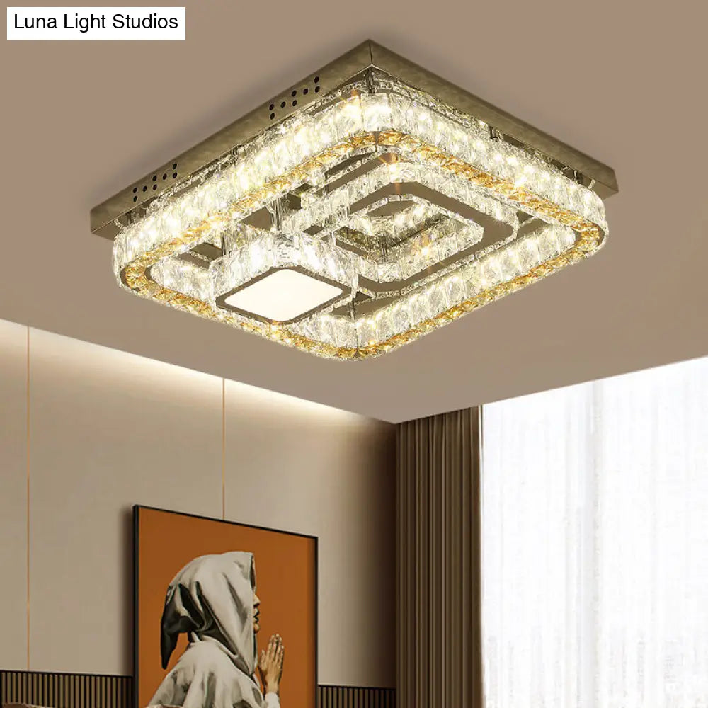 DecorBites™ DecorBites™ Modern Square Stainless-Steel LED Ceiling Light with Clear Cut Crystal Blocks for Bedroom