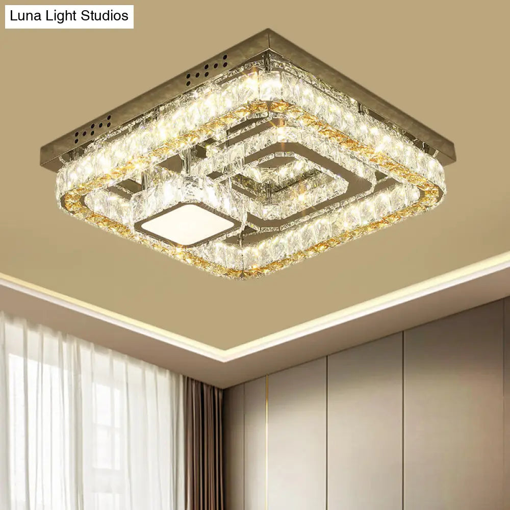 DecorBites™ DecorBites™ Modern Square Stainless-Steel LED Ceiling Light with Clear Cut Crystal Blocks for Bedroom