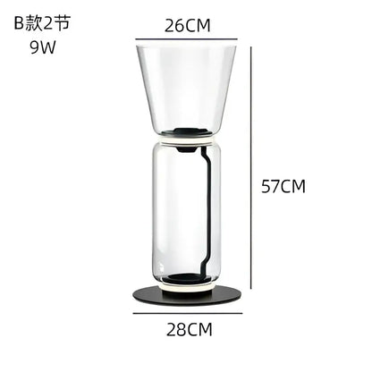 Clear glass double-tiered led floor lamp with black base and rim modern stacked design for living room lighting