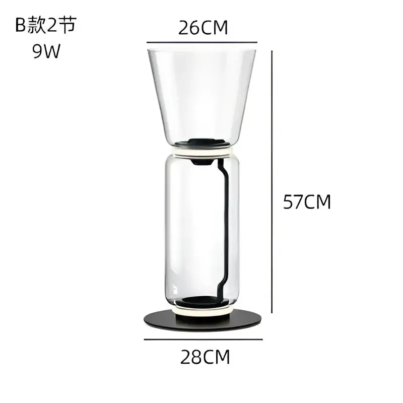 Clear glass double-tiered led floor lamp with black base and rim modern stacked design for living room lighting