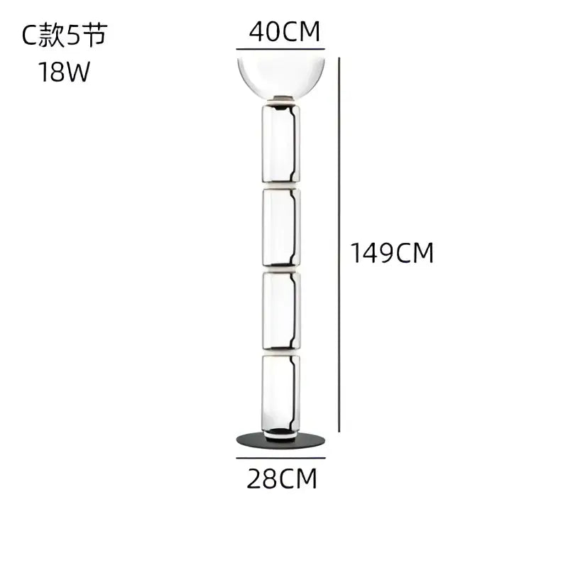 Modern stacked glass led floor lamp with clear segmented glass and black base for elegant living room lighting