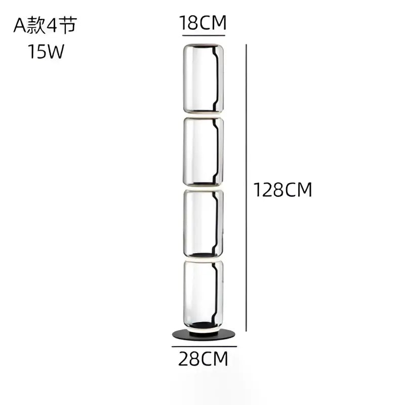 A sleek modern floor lamp with four stacked chrome and glass sections for living room led floor lamp lighting