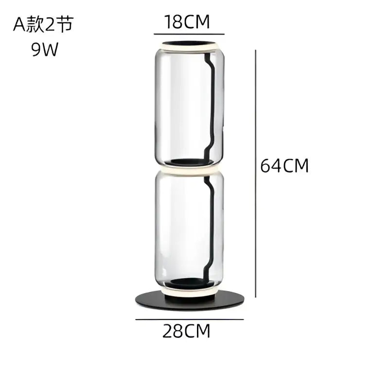 A sleek modern stacked glass led floor lamp with black base and circular top rings for living room lighting
