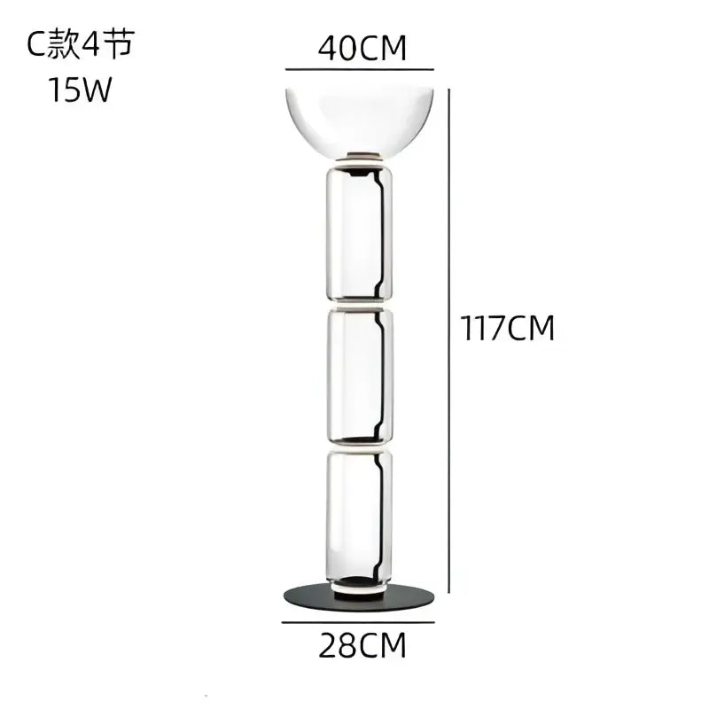 Modern stacked glass led floor lamp with tall transparent glass and sleek chrome base for living room lighting