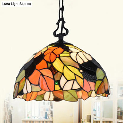 Modern Stained Glass Tiffany Suspension Lamp - Black, Shell, Leaf, Butterfly Design - Ideal for Dining Room - 1 Bulb Ceiling Light