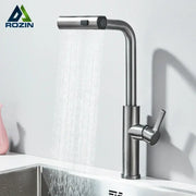 Modern stainless steel functions kitchen faucet with sleek design and pull-down spray head for versatile use