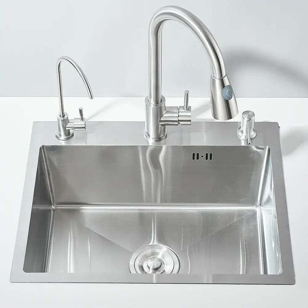Modern stainless steel 55x45cm undermount kitchen sink kit with sleek faucet and side-mounted water filter