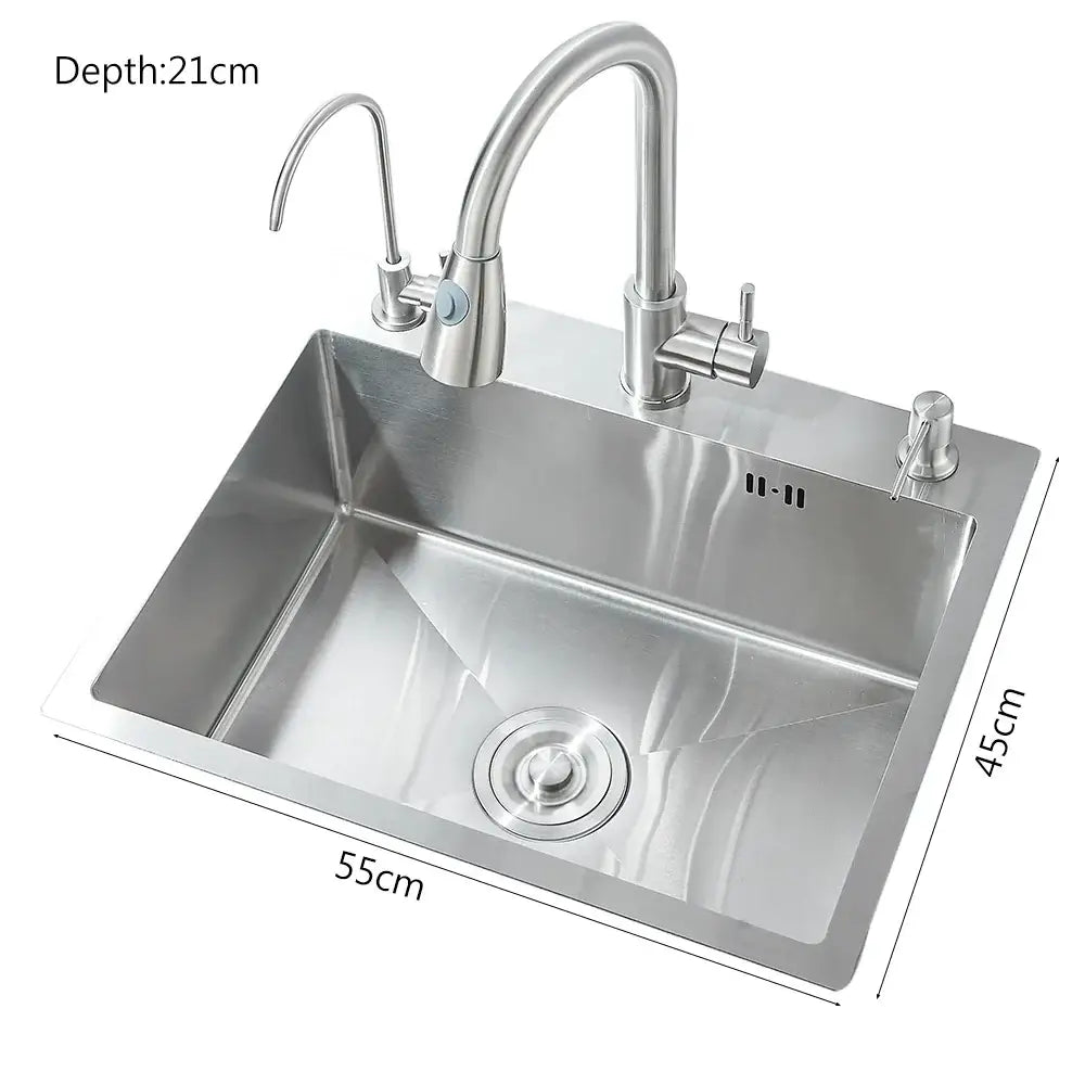 Modern stainless steel 55x45cm sink kit with sleek undermount design and integrated faucet for kitchen use