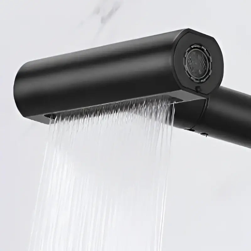 Black matte modern showerhead with sleek cylindrical design and waterfall spray for abs kitchen faucet replacement spouts