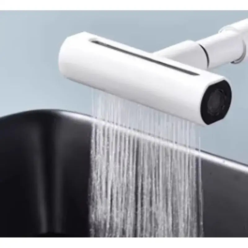 White cylindrical abs kitchen faucet replacement spout with sleek modern design and black nozzle accent for kitchen use