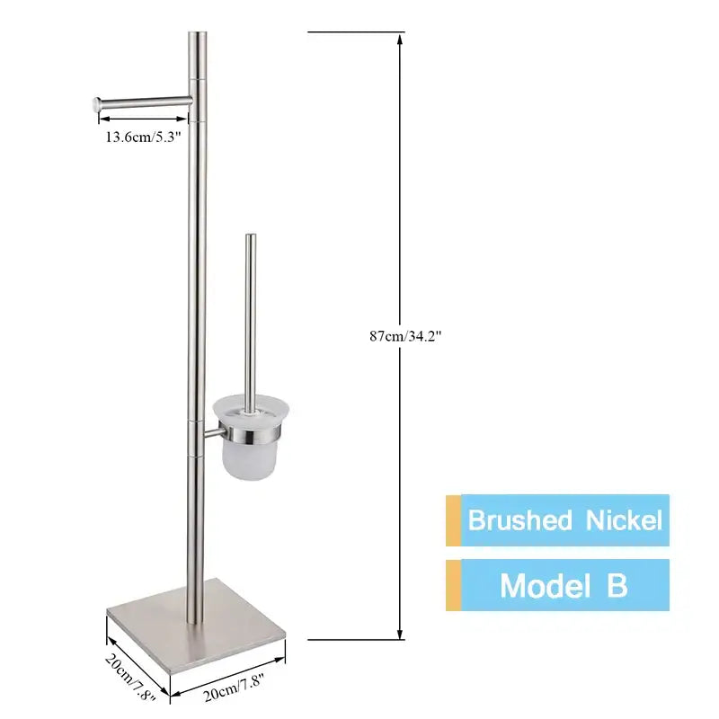 Modern stainless steel bathroom set with brushed nickel brush rack and matching paper holder in sleek design