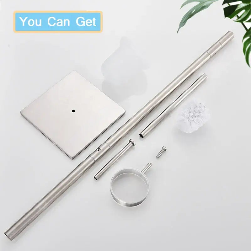 Modern stainless steel bathroom set brush rack with telescopic toilet brush stand and square base paper holder