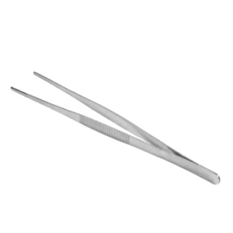 Silver stainless steel bbq tongs with textured grip for enhanced grilling experience and precise kitchen cooking clip