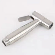Modern stainless steel bidet washbasin mixer set featuring a sleek cylindrical spray nozzle with flat trigger handle