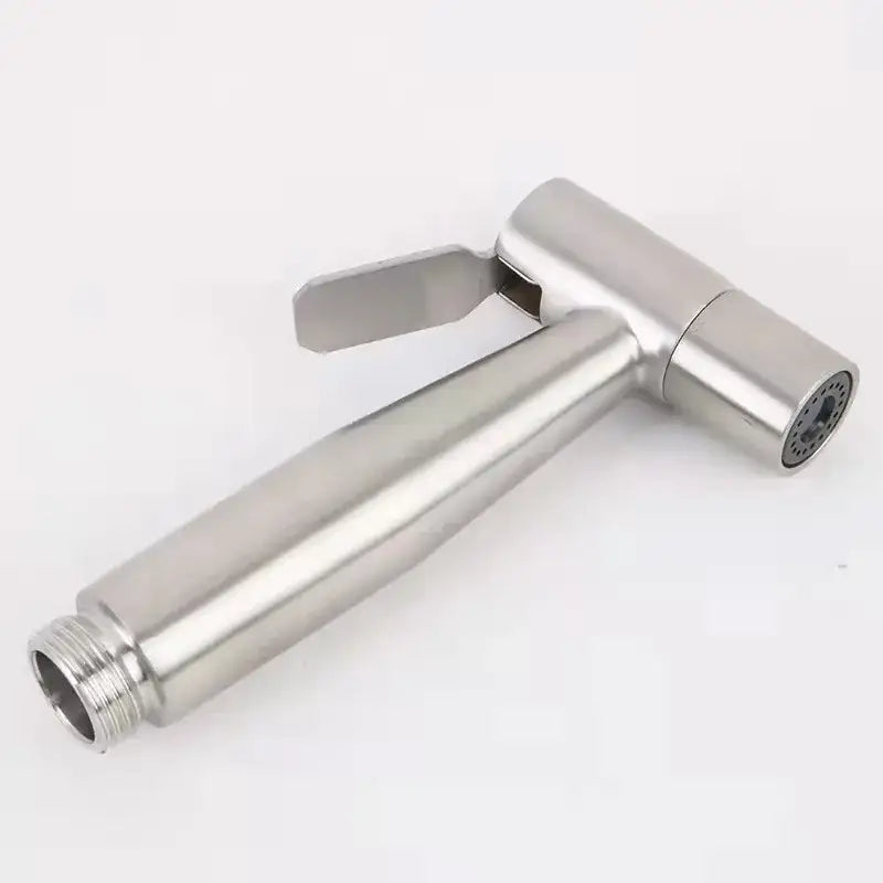 Modern stainless steel bidet washbasin mixer set featuring a sleek cylindrical spray nozzle with flat trigger handle