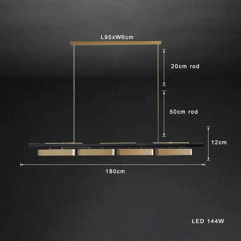 Modern stainless steel brushed gold pendant lamp with sleek black and gold rectangular led modules for dining room decorbites