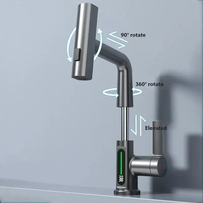 Modern stainless steel basin faucet with brushed finish and digital display for precise temperature control decorbites digital display