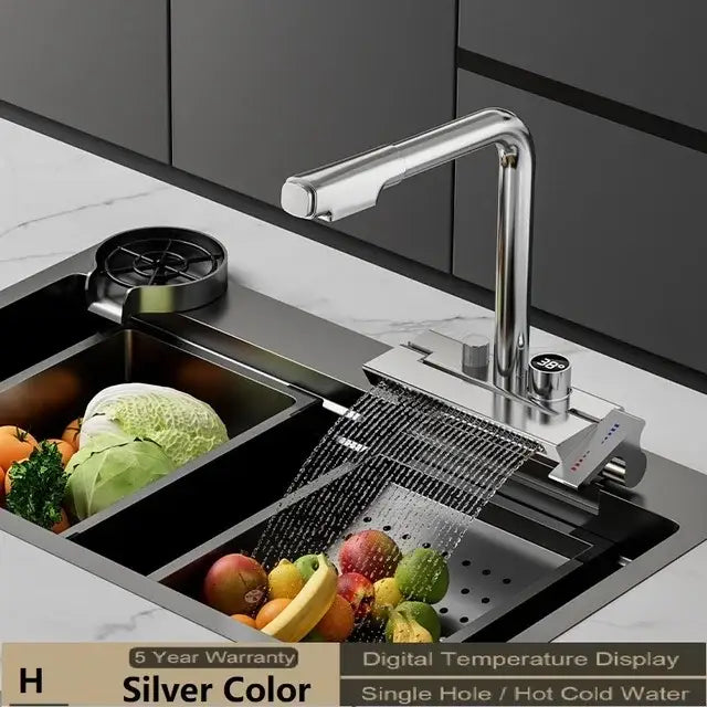 Modern stainless steel kitchen faucet with digital display pull and decorbites digital display for dual hot cold water
