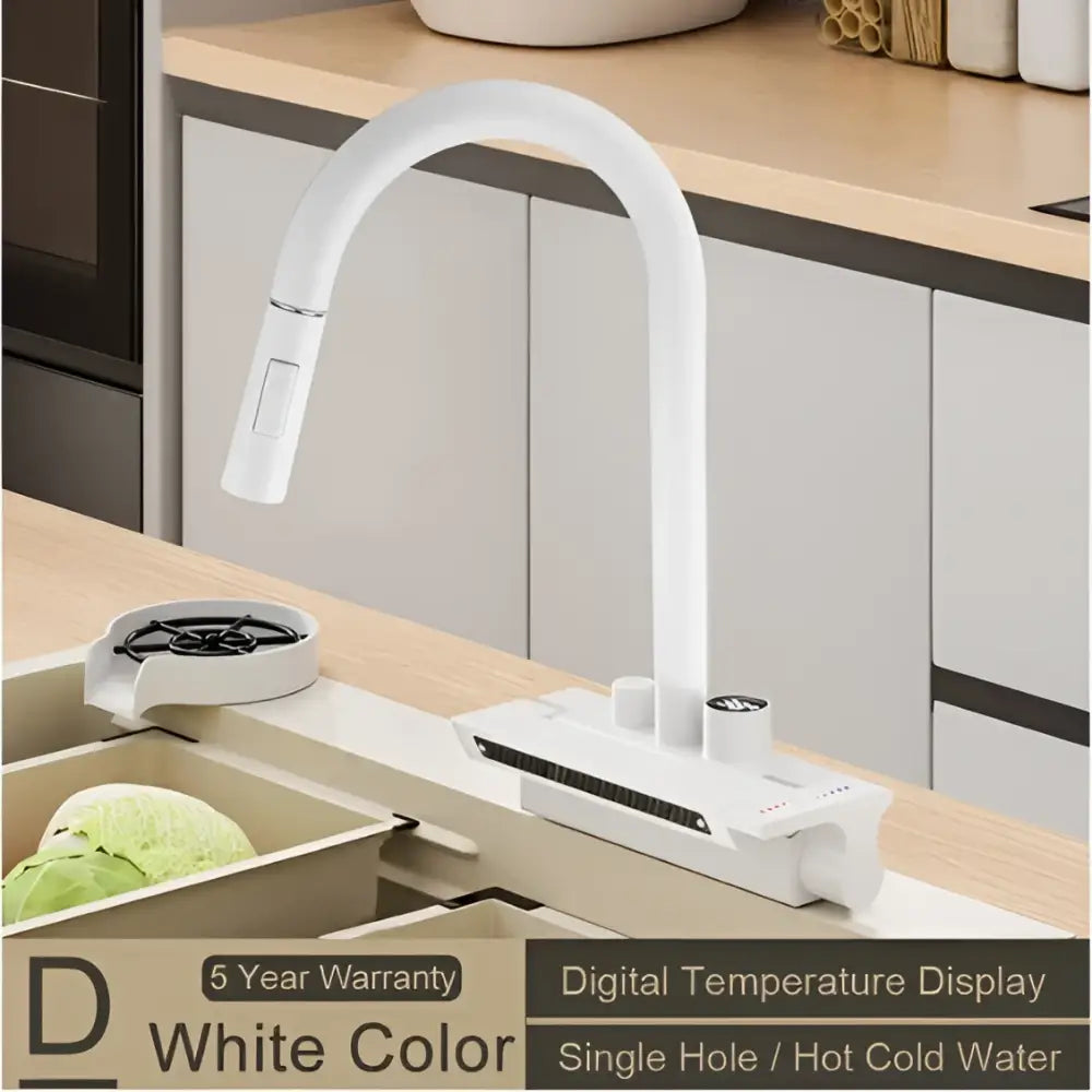 Modern stainless steel white kitchen faucet with decorbites digital display pull out and single-hole installation