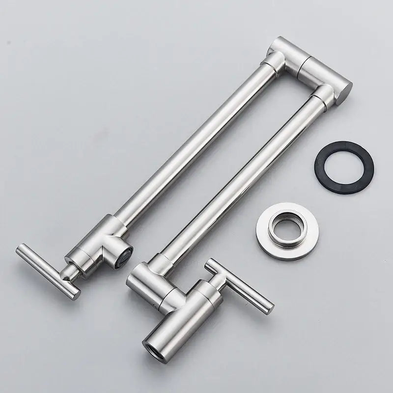 Modern stainless steel double joint spout kitchen faucet with stainless steel adjustable t-shaped handles decorbites double joint