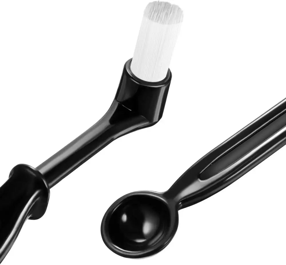 Black plastic coffee scoop and brush set for decorbites espresso machine cleaning kit with modern stainless steel design