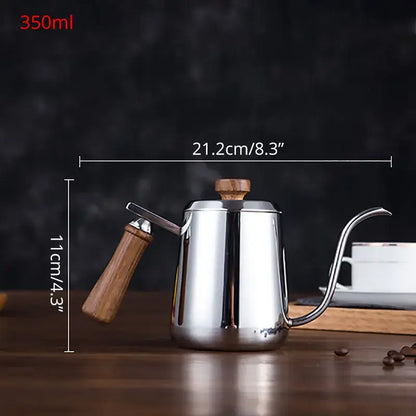 Modern stainless steel gooseneck drip coffee pot with wooden handle and lid for precise pour-over brewing by decorbites gooseneck stainless steel