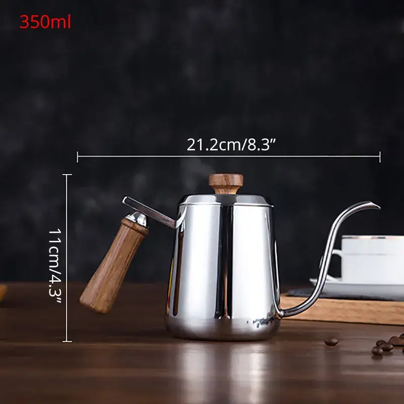 Modern stainless steel gooseneck drip coffee pot with wooden handle and lid for precise pour-over brewing by decorbites gooseneck stainless steel